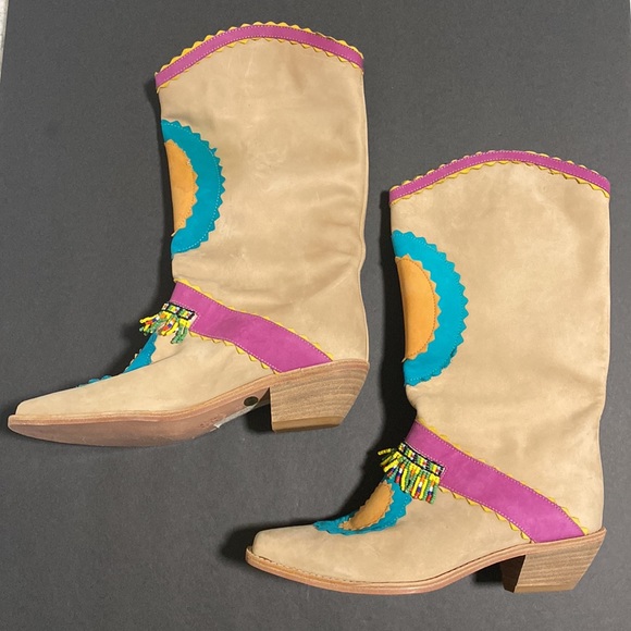 New VTG Biondini Beaded Suede Southwestern Boot Made in Italy Size 6 - Picture 3 of 11